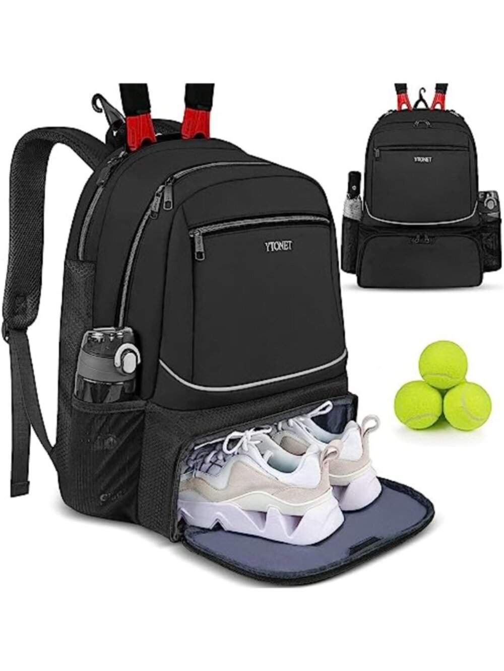 Insulated Tennis Backpack 2 Racket Pickleball Bag Shoe Compartment